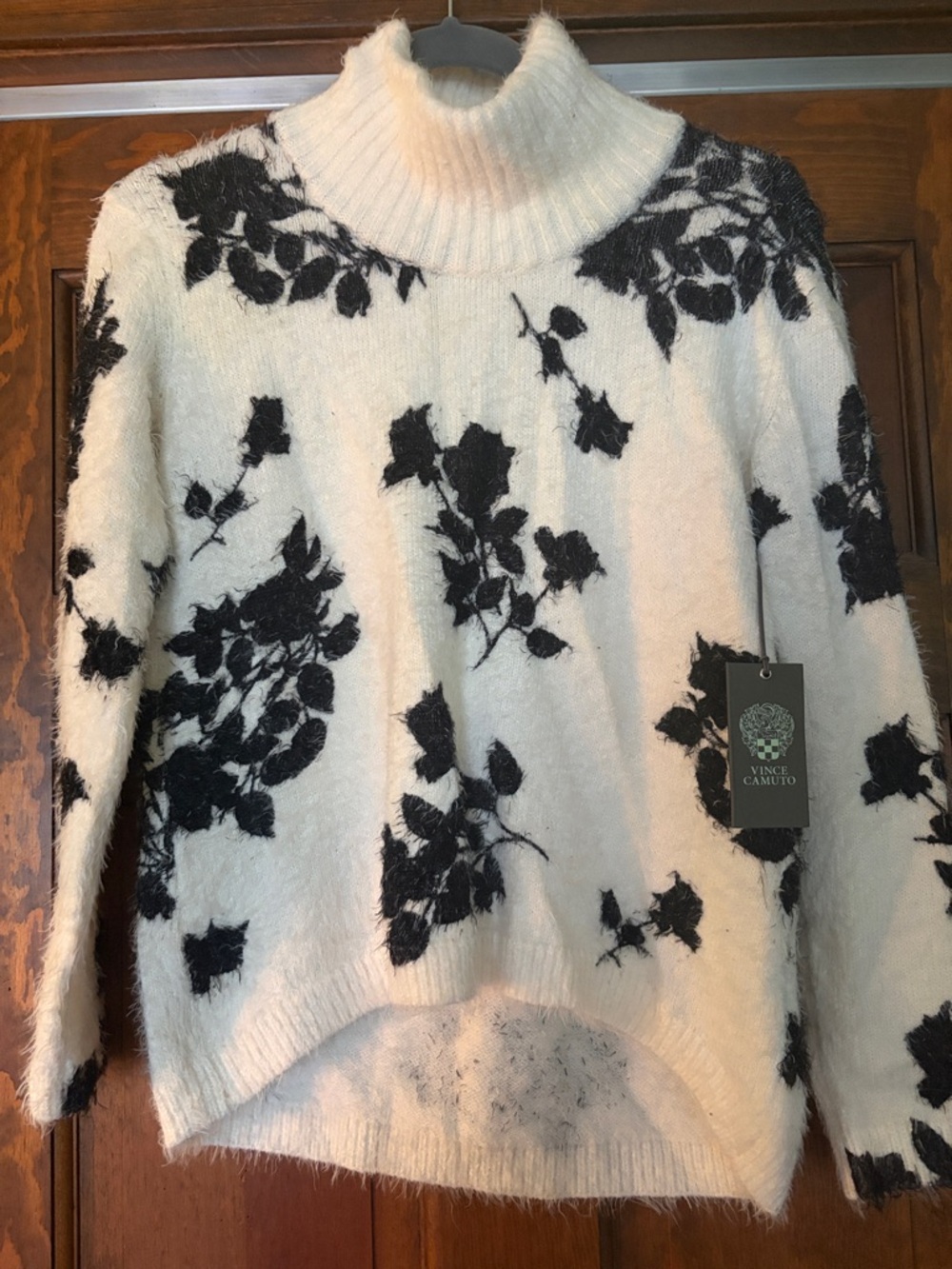 Vince Camuto Vanilla Black Floral Mock Neck Sweater